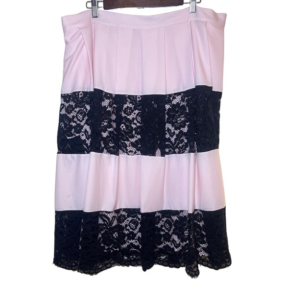 NWT Eloquii Pink Black Lace Overlay A-line Lined Tiered Skirt 20W - Picture 1 of 11